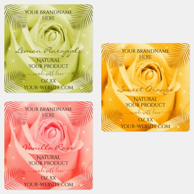 Rose Flower Yellow Orange and Pink Product Labels (Group)