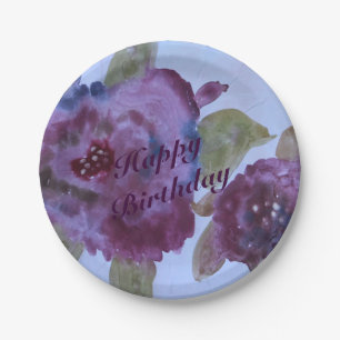Rose Flowered Purple Paper Plates