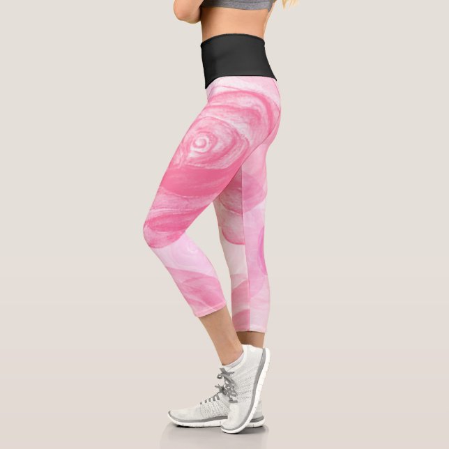Rose Flowers And Black  Capri Leggings (Left)