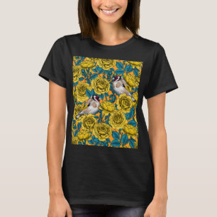 Rose flowers and goldfinch birds T-Shirt