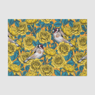 Rose flowers and goldfinch birds tissue paper