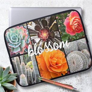 Rose Flowers Cacti Photo Collage Blossom Script Laptop Sleeve