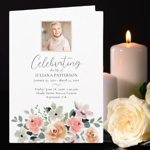 Rose Flowers Celebration of Life Photos Funeral Program