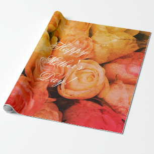 Rose Flowers Custom Text Happy Mother's Day Floral Wrapping Paper