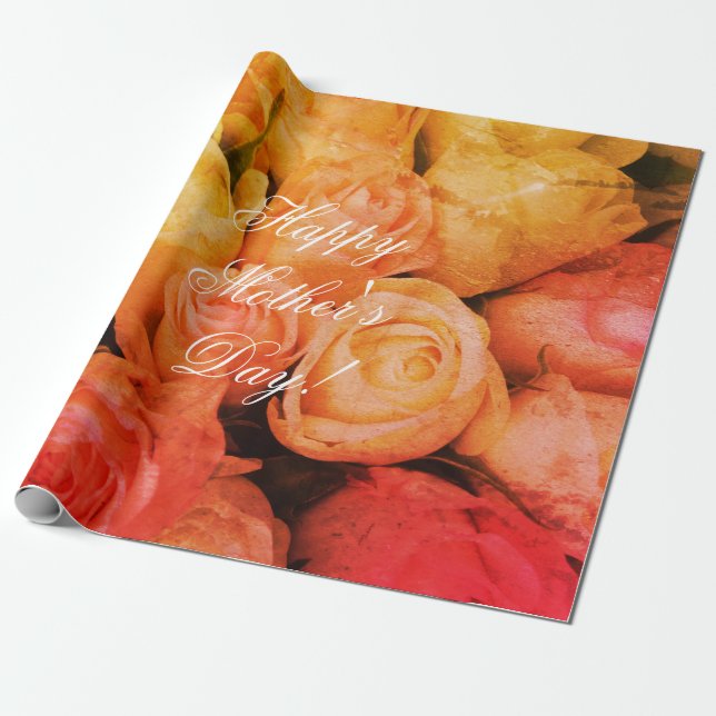 Rose Flowers Custom Text Happy Mother's Day Floral Wrapping Paper (Unrolled)