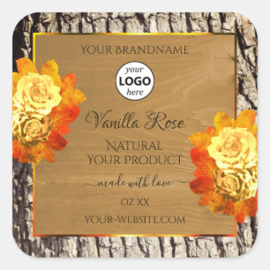 Rose Flowers Natural Wood Grain Product Label Logo