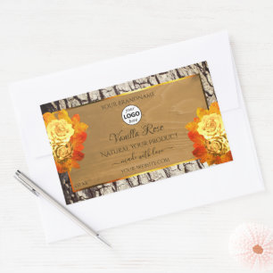 Rose Flowers Natural Wood Grain Product Label Logo