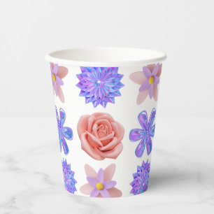Rose flowers paper cups