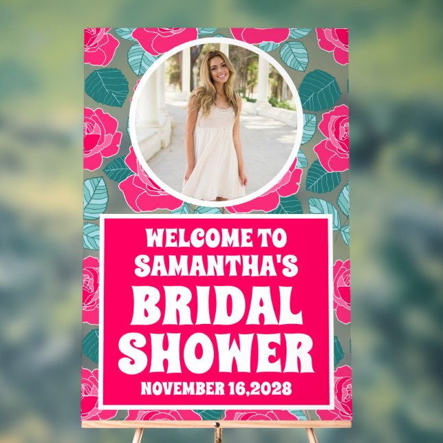 Rose Flowers Photo Bridal Shower Welcome Frosted Acrylic Sign (Neutral)