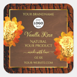 Rose Flowers Product Label Natural Wood Grain Logo