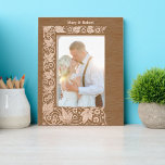 Rose Flowers Vine Border Etched Frames<br><div class="desc">This etched wooden frame was derived from a vintage rose floral and foliage vine border print. You can easily personalise the text in this design template.</div>