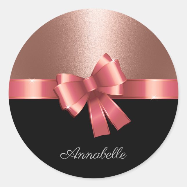 Rose Foil and Bow Classic Round Sticker (Front)