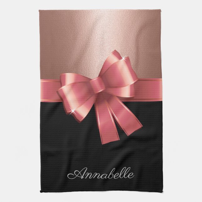 Rose Foil and Bow Tea Towel (Vertical)