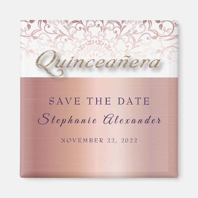 Rose foil lace Quinceanera Save the date elegant Magnet (Front)