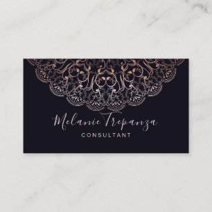 Rose foil mandala black professional business card