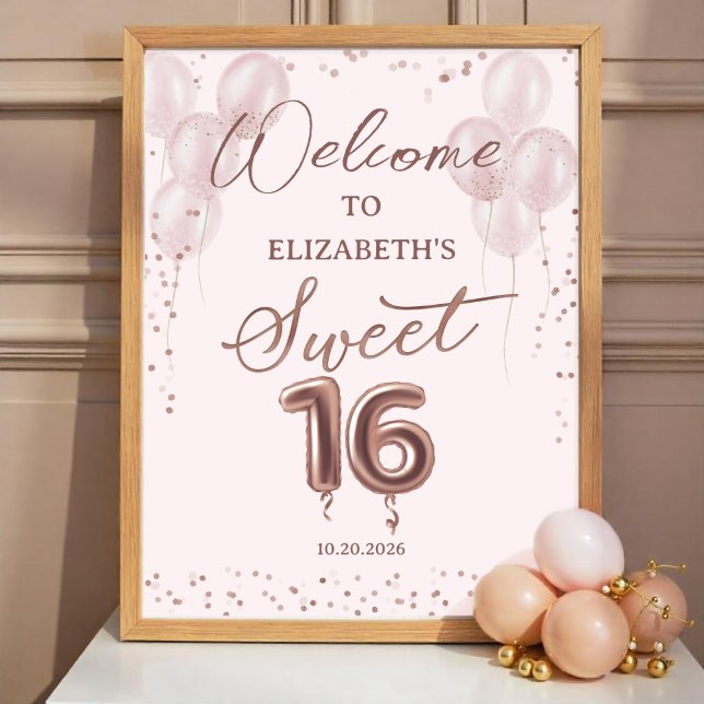 Rose Foil Sweet 16 Balloons Pink Welcome Sign  (Creator Uploaded)