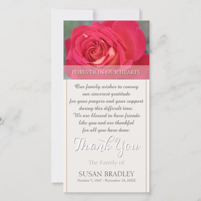 Rose Forever in Our Hearts Sympathy Thank You Card (Front)