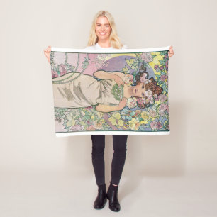 Rose (Four Flowers), Alphonse Mucha Fleece Blanket