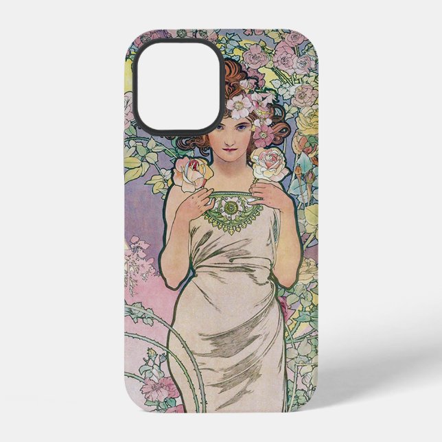 Rose (Four Flowers), Alphonse Mucha iPhone Case (Back)