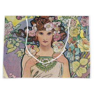 Rose (Four Flowers), Alphonse Mucha Large Gift Bag