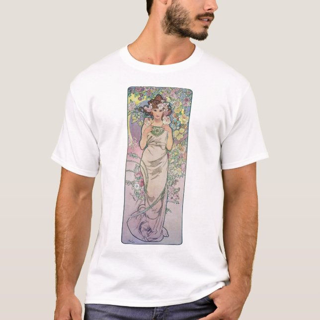 Rose (Four Flowers), Alphonse Mucha T-Shirt (Front)