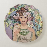 Rose (Four Flowers), Alphonse Mucha Throw Pillow