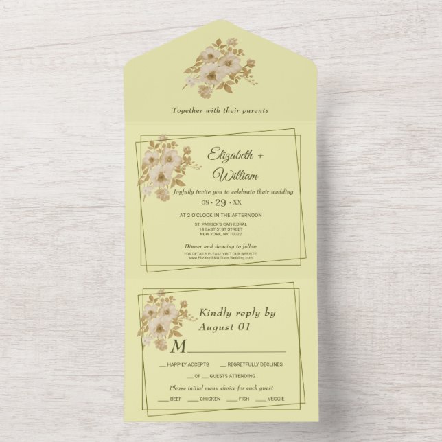 Rose Frame – Celestial Yellow Wedding All In One Invitation (Inside)