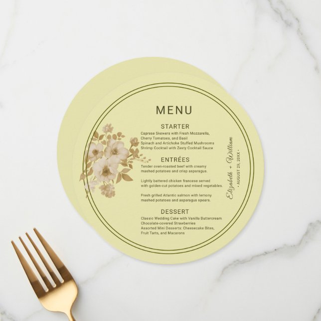 Rose Frame – Celestial Yellow Wedding Menu (Front/Back In Situ)