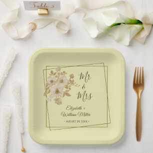 Rose Frame – Celestial Yellow Wedding Paper Plate