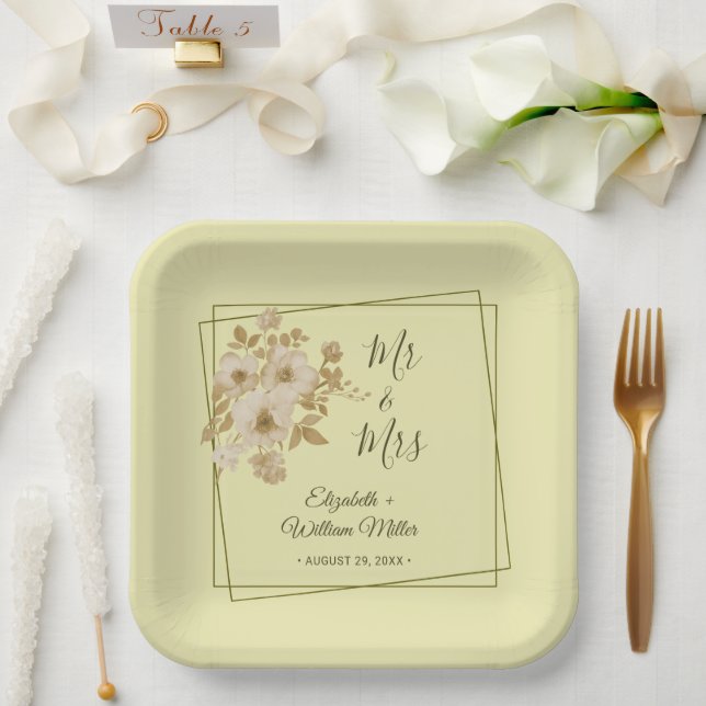 Rose Frame – Celestial Yellow Wedding Paper Plate (Wedding)