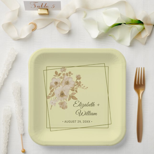 Rose Frame – Celestial Yellow Wedding Paper Plate (Wedding)