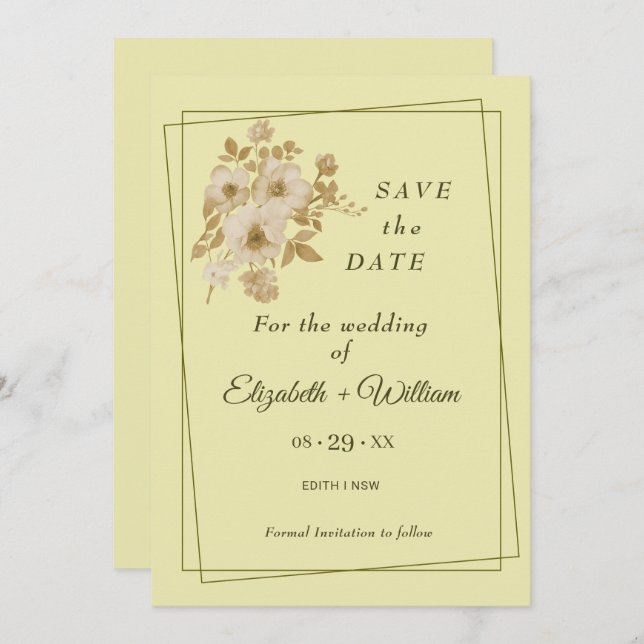 Rose Frame – Celestial Yellow Wedding Save The Date (Front/Back)
