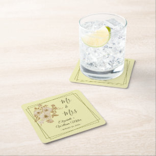 Rose Frame – Celestial Yellow Wedding Square Paper Coaster