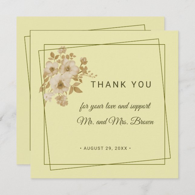 Rose Frame – Celestial Yellow Wedding Thank You Card (Front/Back)
