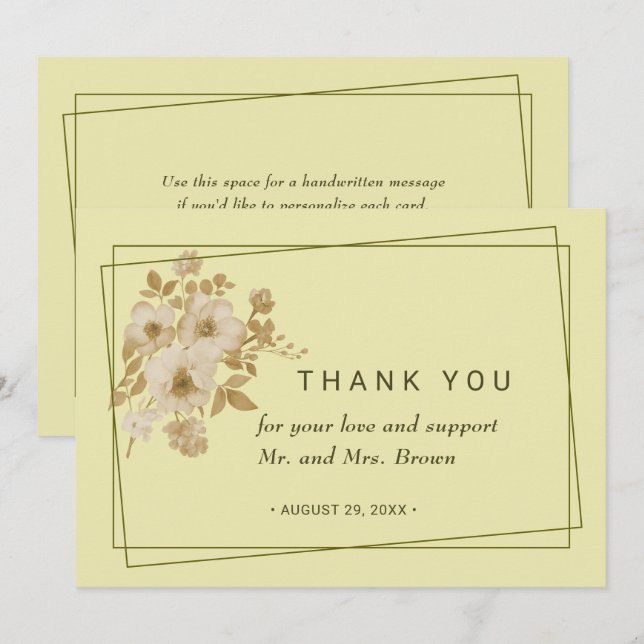 Rose Frame – Celestial Yellow Wedding Thank You Card (Front/Back)