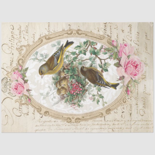 Rose Frame Ephemera Decoupage Tissue Paper (Front)