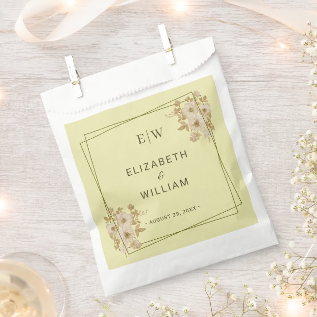 Rose Frame – Monogram Celestial Yellow Wedding Favour Bag (Clipped)