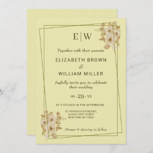Rose Frame – Monogram Celestial Yellow Wedding Invitation