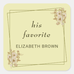 Rose Frame – Monogram Celestial Yellow Wedding Square Sticker