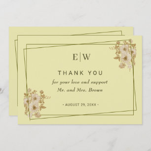 Rose Frame – Monogram Celestial Yellow Wedding Thank You Card