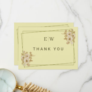 Rose Frame – Monogram Celestial Yellow Wedding Thank You Card