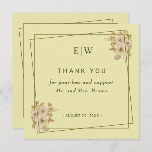 Rose Frame – Monogram Celestial Yellow Wedding Thank You Card