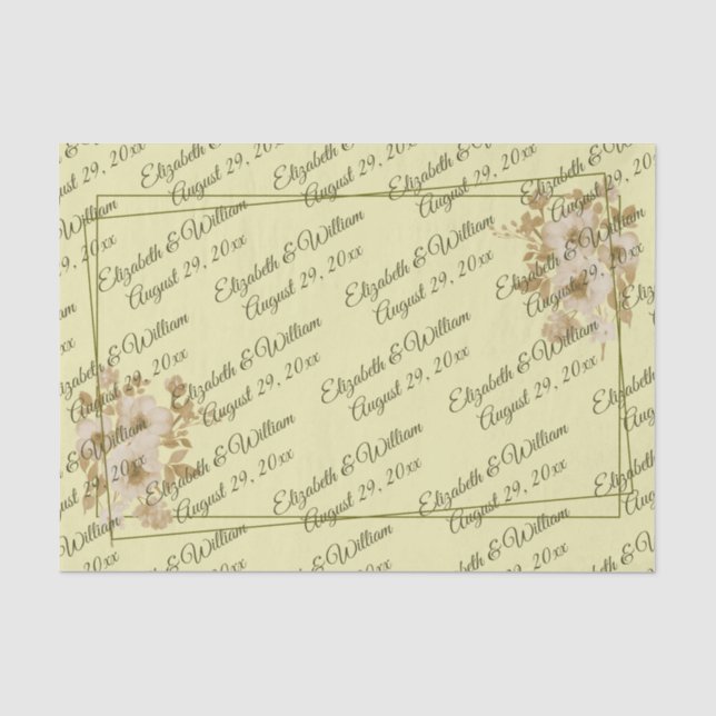 Rose Frame – Monogram Celestial Yellow Wedding Tissue Paper (Front)