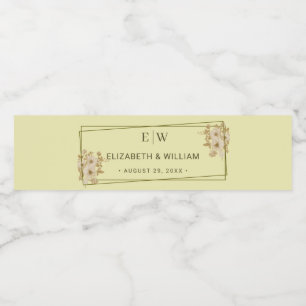 Rose Frame – Monogram Celestial Yellow Wedding Water Bottle Label
