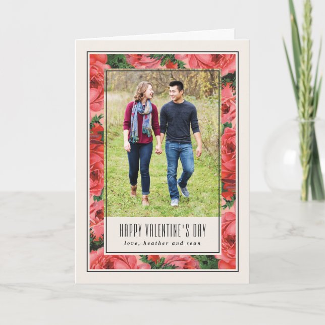 Rose Frame Valentine's Day Photo Card - Ivory (Front)