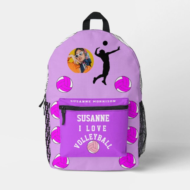 Rose Fuchsia Girly Sport Volleyball Printed Backpack (Front)