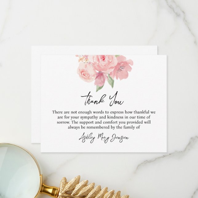 Rose Funeral Thank You Note Card Bereavement (Front/Back In Situ)