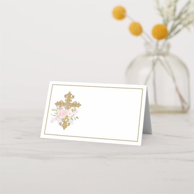 Rose Garden Baptism Folded Tent Place Card (Front)