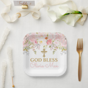 Rose Garden Baptism Personalised Paper Plates