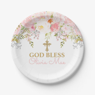 Rose Garden Baptism Personalised Paper Plates
